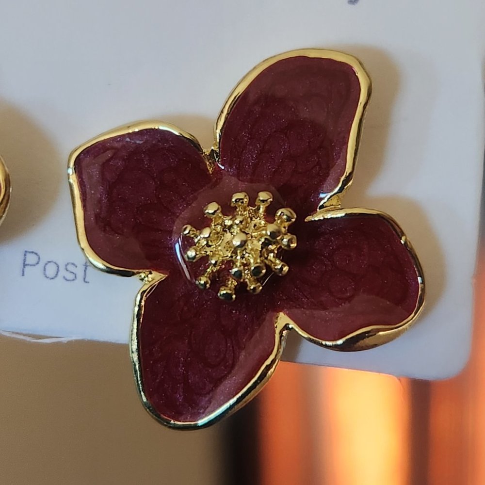 New flower earrings 18k gold plated costume jewelry - Picture 3 of 5